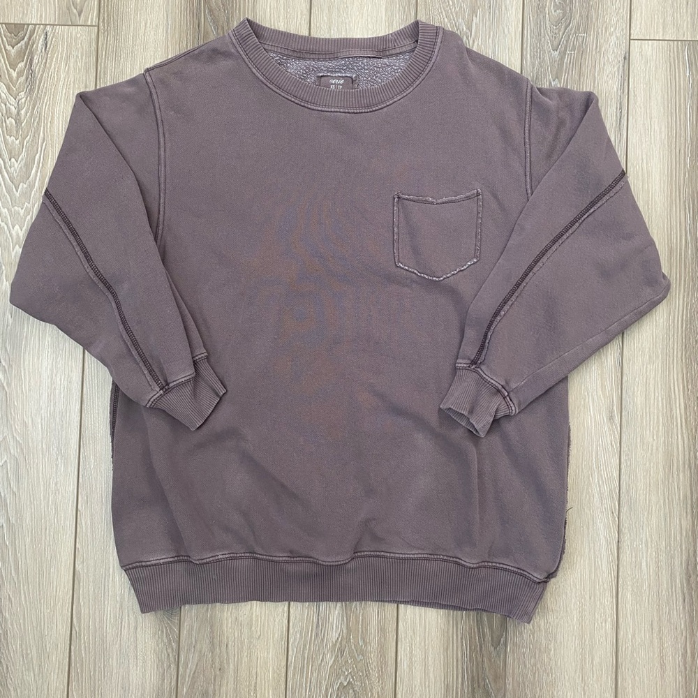 Aerie Brown Oversized Crewneck Sweatshirt with Pocket Size XS